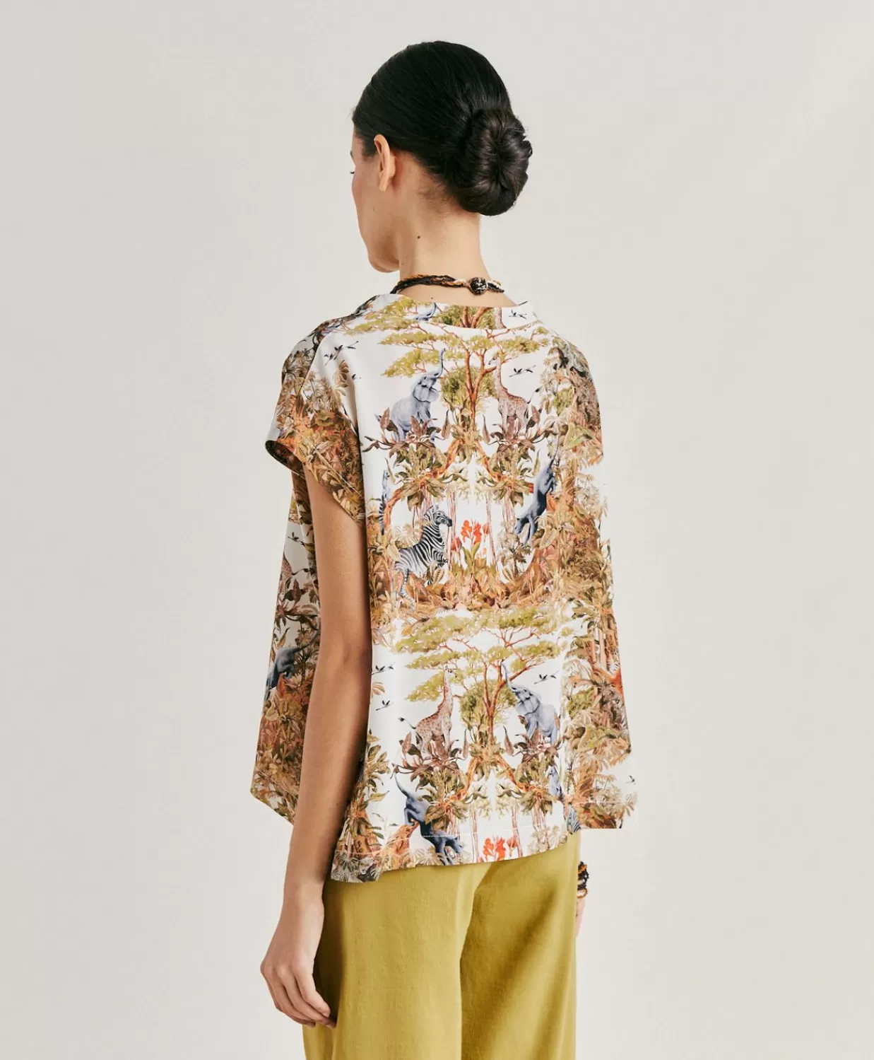Bluse E Camicie>Momoni Blusa Curacao In Crepe De Chine - Panna / Multicolor