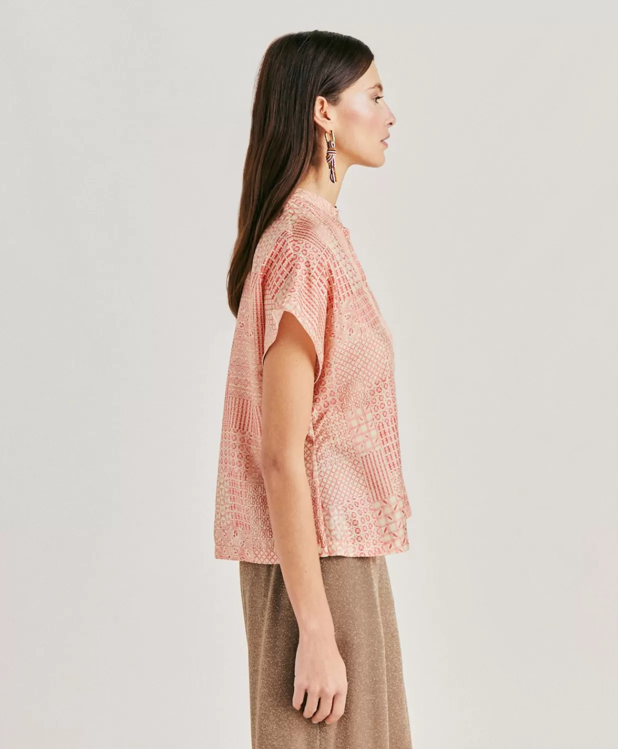 Bluse E Camicie>Momoni Blusa Paso In Haboutai Di Seta - Panna/Corallo