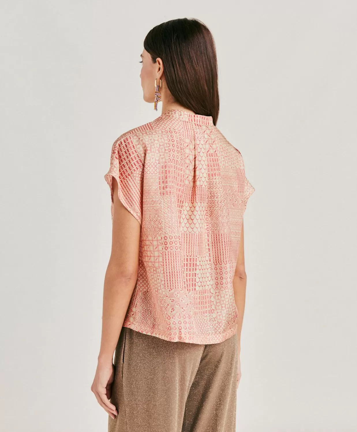 Bluse E Camicie>Momoni Blusa Paso In Haboutai Di Seta - Panna/Corallo