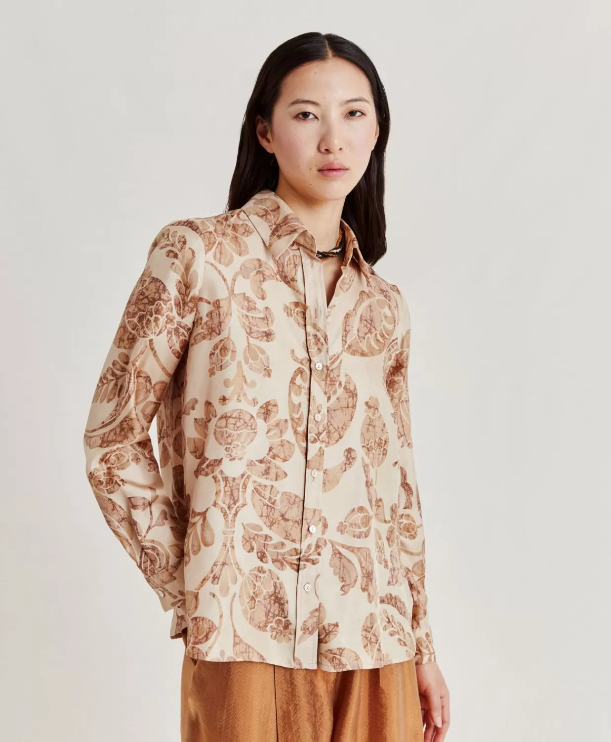 Bluse E Camicie>Momoni Camicia Arles In Twill Di Seta - Cipria Multicolor