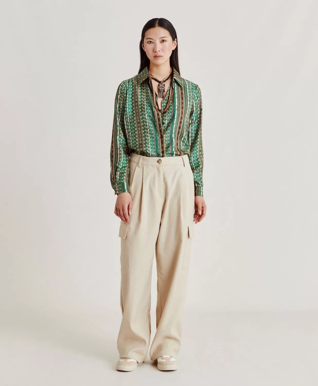 Bluse E Camicie>Momoni Camicia Arles In Twill Di Seta - Verde/Multicolor