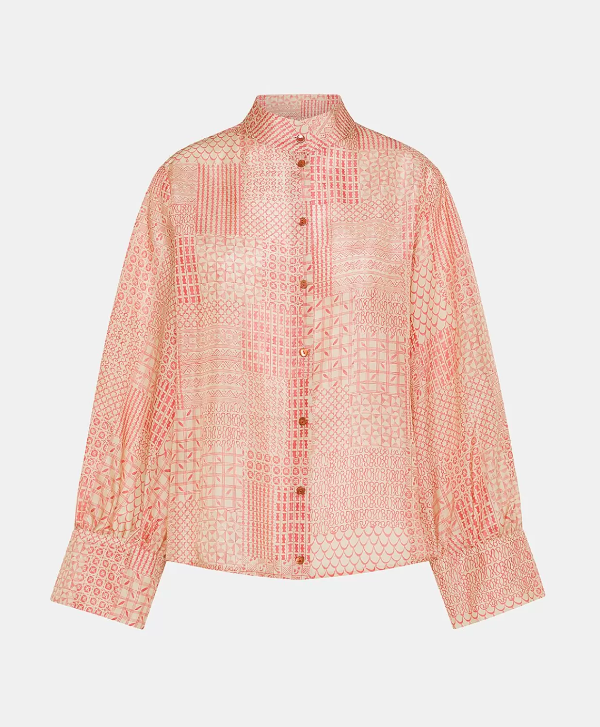 Bluse E Camicie>Momoni Camicia Franklin In Haboutai Di Seta - Panna/Corallo