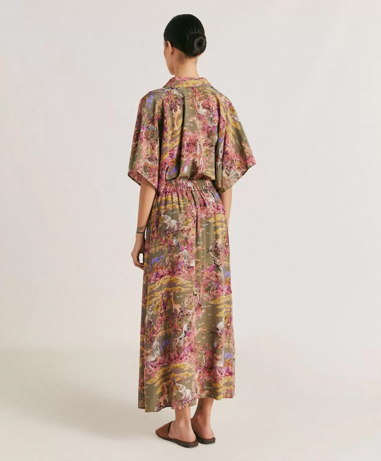 Gonne>Momoni Gonna Olla In Crepe De Chine - Oliva Multicolor