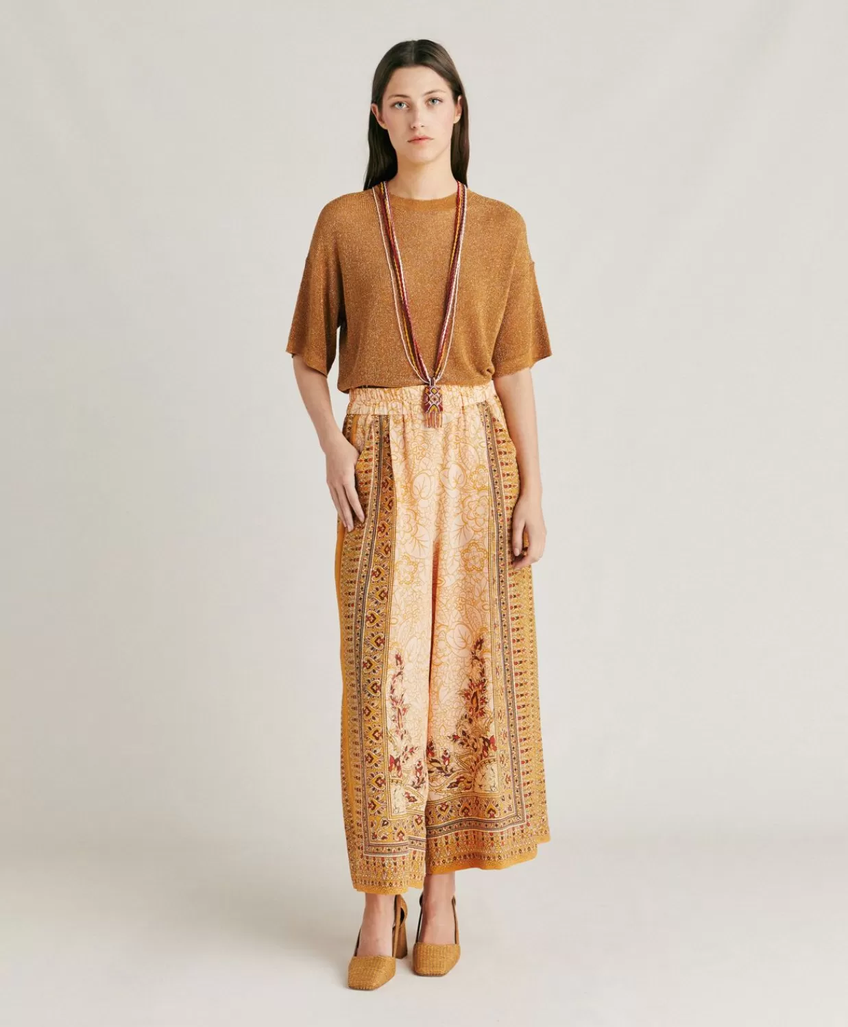 Pantaloni E Shorts>Momoni Pantaloni Boracay In Crepe De Chine - Bruciato/Multicolor