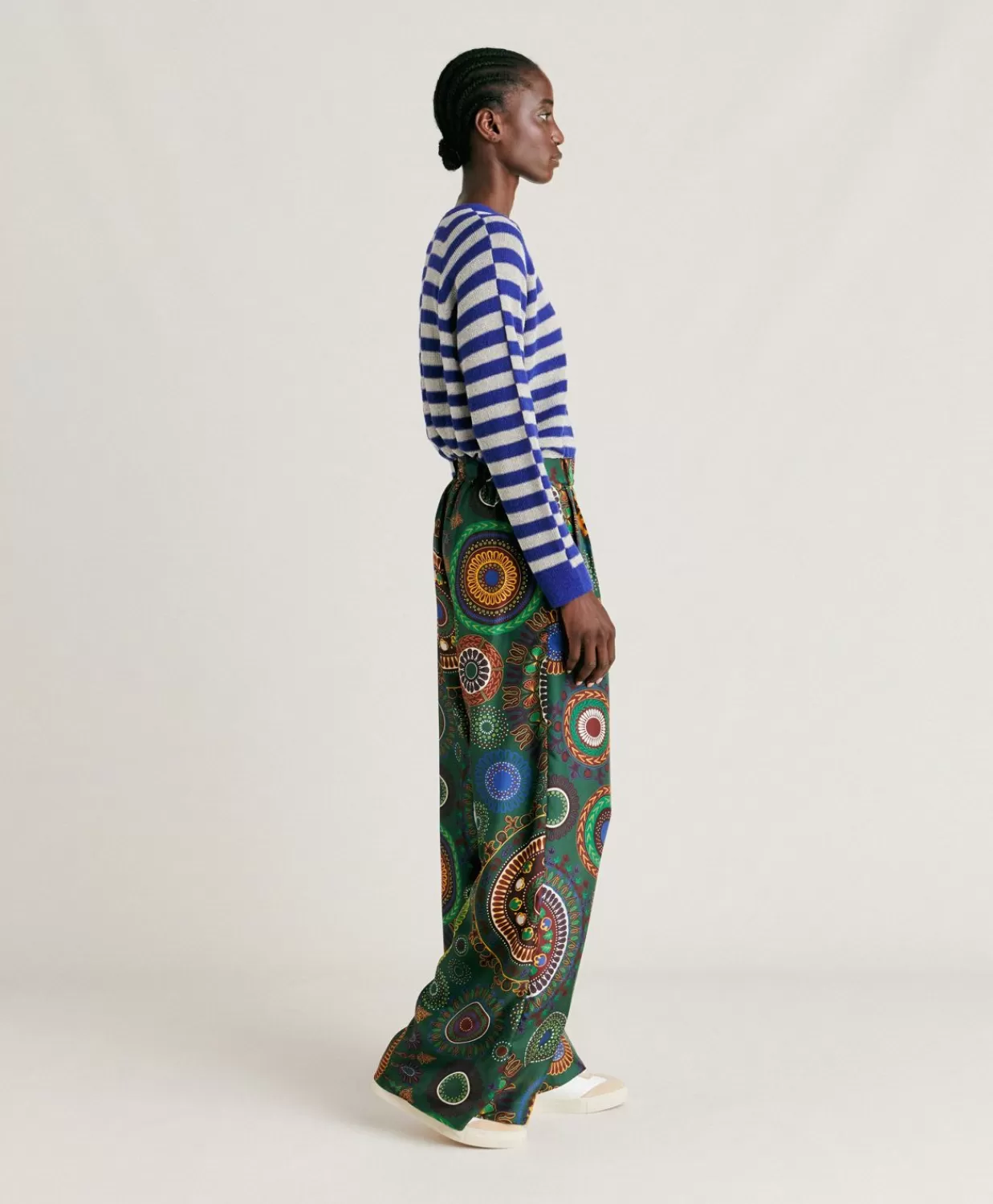 Pantaloni E Shorts>Momoni Pantaloni Lanzarote In Haboutai Di Seta - Verdone Multicolor