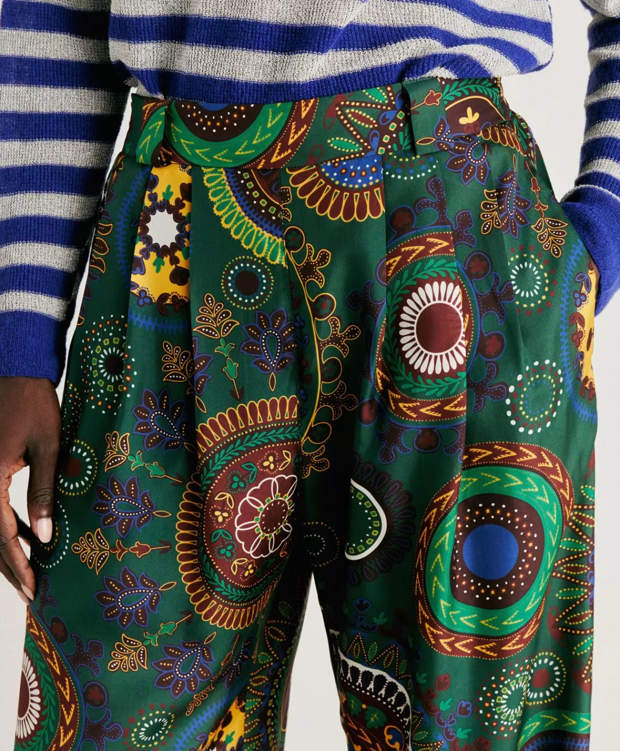 Pantaloni E Shorts>Momoni Pantaloni Lanzarote In Haboutai Di Seta - Verdone Multicolor