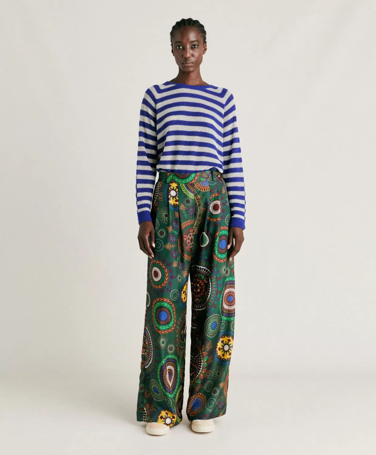 Pantaloni E Shorts>Momoni Pantaloni Lanzarote In Haboutai Di Seta - Verdone Multicolor