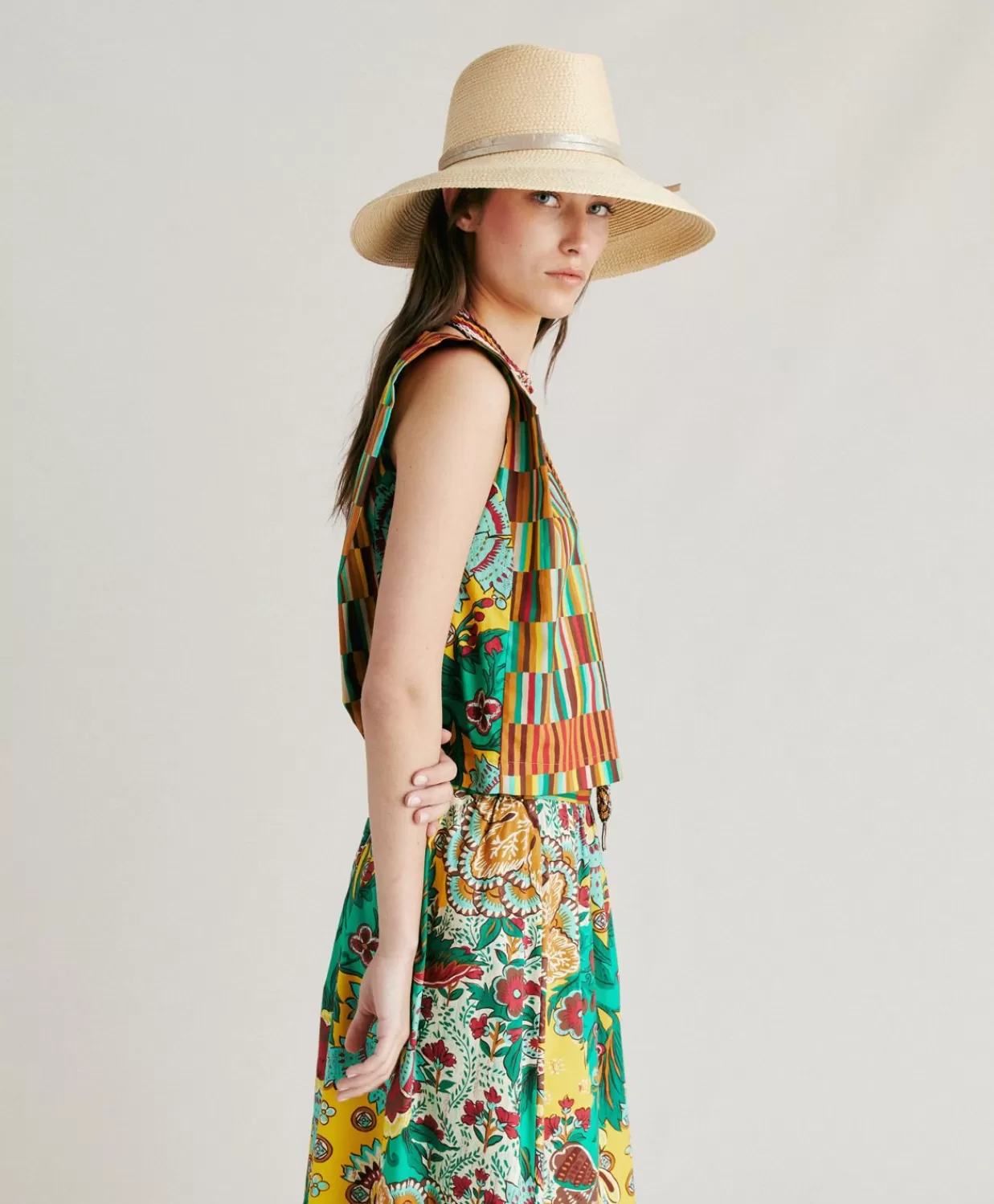 T-Shirts E Top>Momoni Top Moon In Popeline - Multicolor Giallo