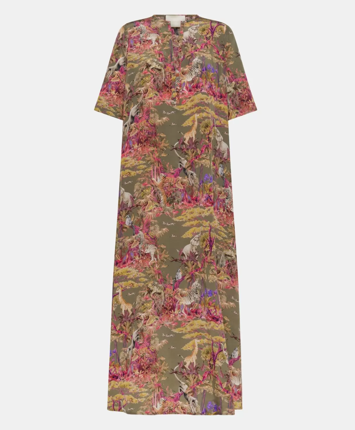 Vestiti>Momoni Vestito Penelope In Crepe De Chine - Oliva Multicolor