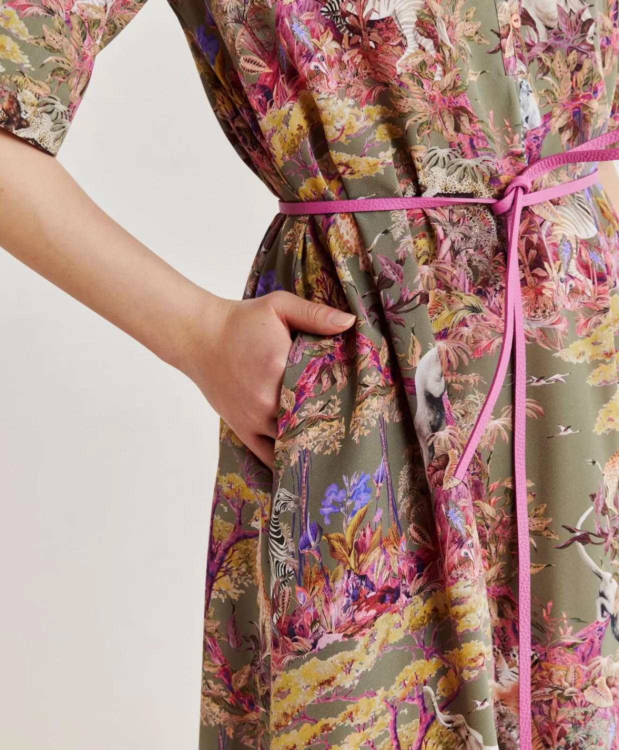 Vestiti>Momoni Vestito Penelope In Crepe De Chine - Oliva Multicolor